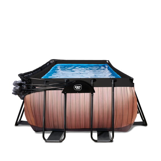 EXIT Wood pool 400x200x100cm with sand filter pump and dome - brown