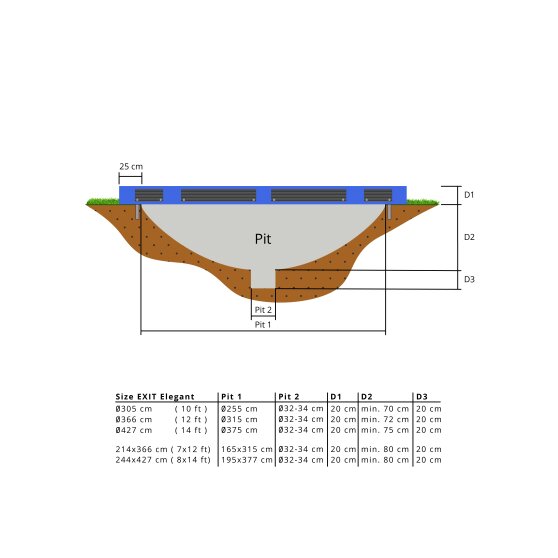 EXIT Elegant Premium ground trampoline ø366cm with Deluxe safety net - blue