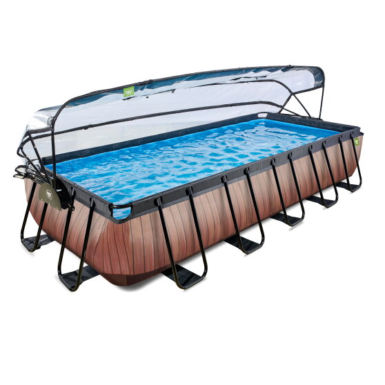 EXIT Wood pool 540x250x100cm with sand filter pump and dome and heat pump - brown