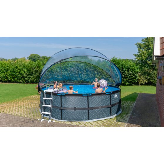 EXIT Stone pool ø450x122cm with sand filter pump and dome and heat pump - grey