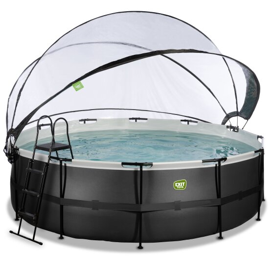 EXIT Black Leather pool ø450x122cm with sand filter pump and dome and accessory set - black