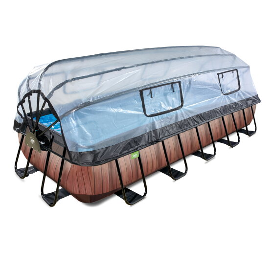 EXIT Wood pool 540x250x100cm with sand filter pump and dome - brown