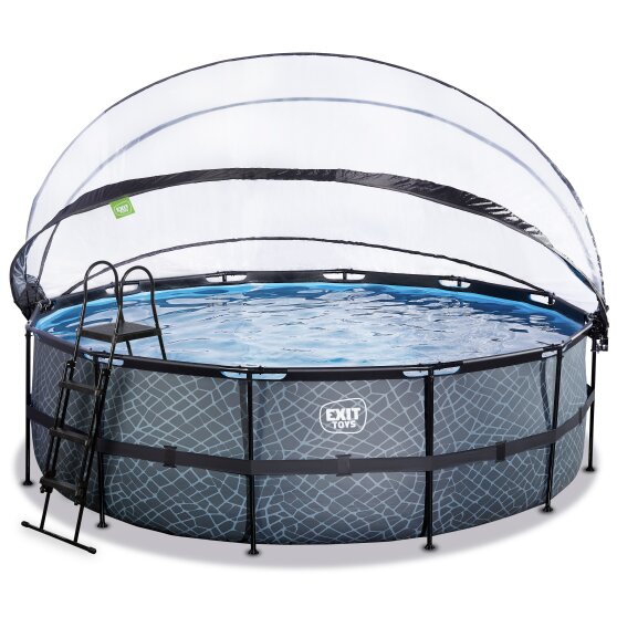 EXIT Stone pool ø450x122cm with sand filter pump and dome and heat pump - grey