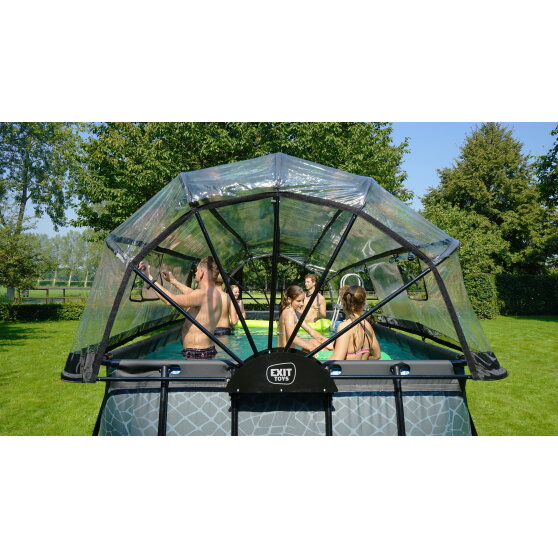 EXIT Wood pool 540x250x122cm with sand filter pump and dome - brown