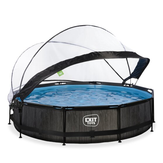 EXIT Black Wood pool ø360x76cm with filter pump and dome - black