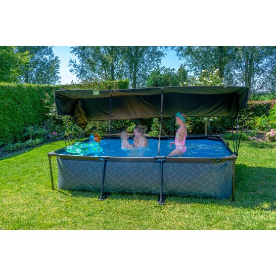 EXIT Black Wood pool 300x200x65cm with filter pump and canopy - black