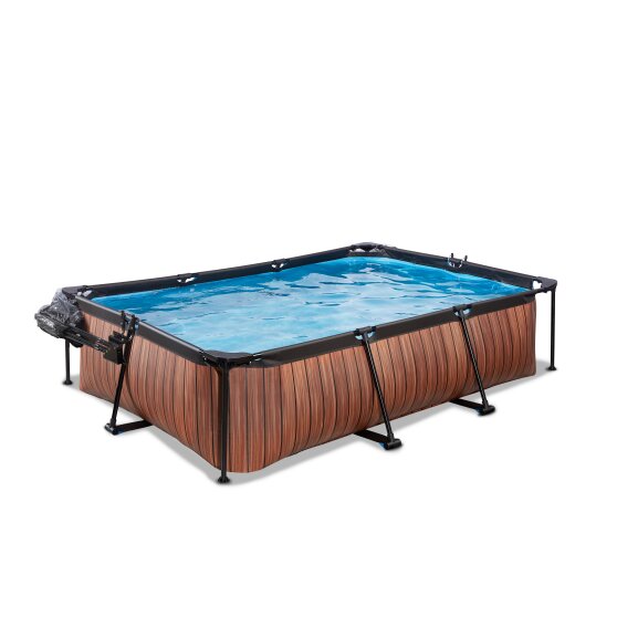 EXIT Wood pool 300x200x65cm with filter pump and dome - brown