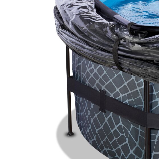 EXIT Stone pool ø427x122cm with sand filter pump and dome and heat pump - grey