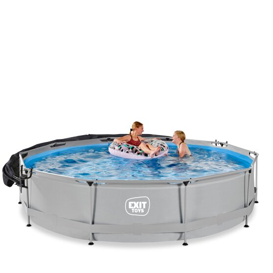 EXIT Soft Grey pool ø360x76cm with filter pump and canopy - grey