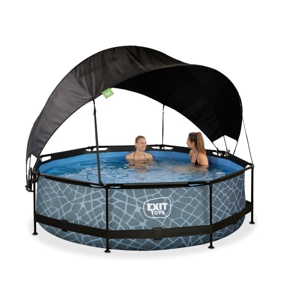 EXIT Stone pool ø300x76cm with filter pump and canopy - grey