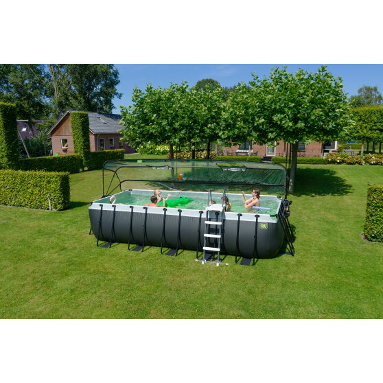 EXIT Black Leather pool 540x250x122cm with sand filter pump and dome - black