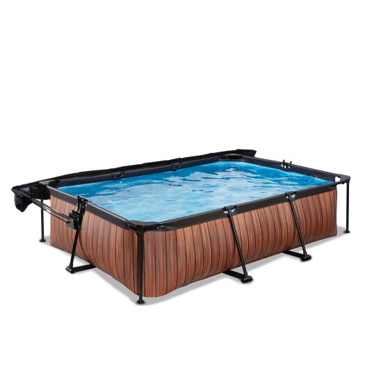 EXIT Wood pool 300x200x65cm with filter pump and canopy - brown