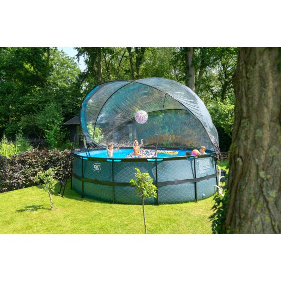 EXIT Wood pool ø488x122cm with sand filter pump and dome and heat pump - brown