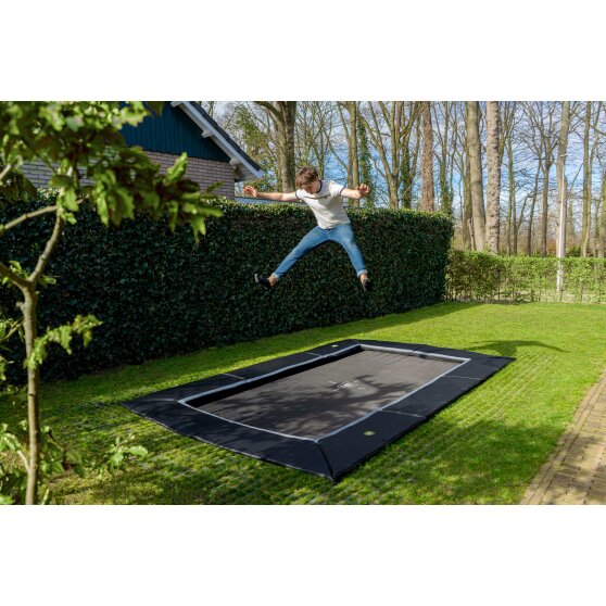 EXIT Dynamic ground level trampoline 244x427cm with Freezone safety tiles - black