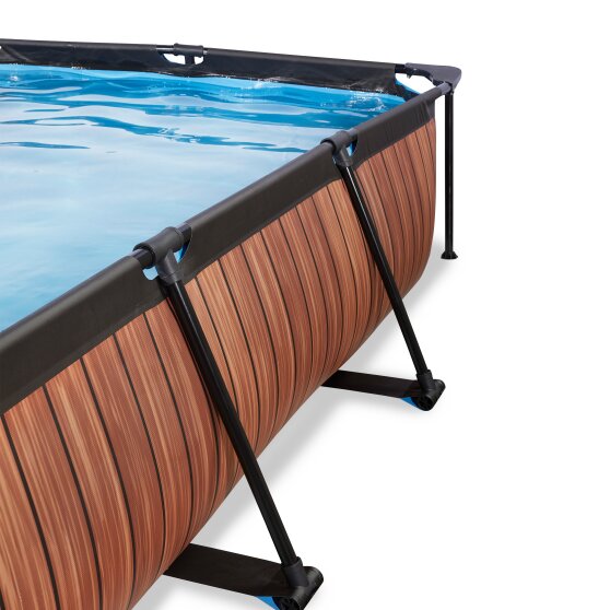 EXIT Wood pool 300x200x65cm with filter pump and canopy - brown