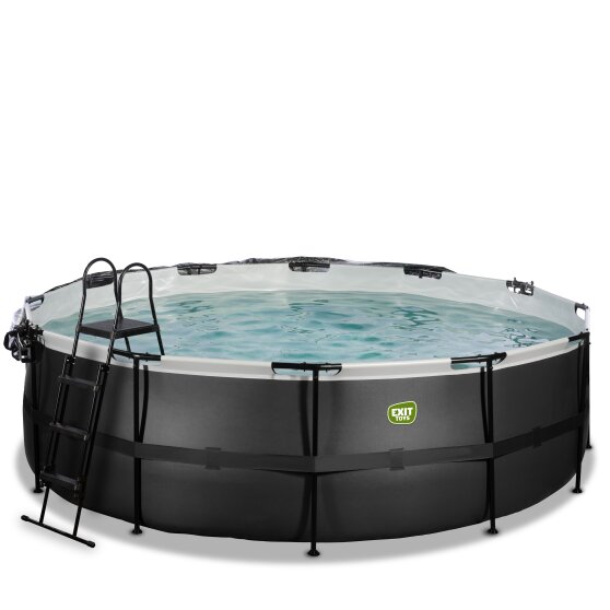 EXIT Black Leather pool ø450x122cm with sand filter pump and dome and accessory set - black