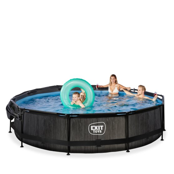 EXIT Black Wood pool ø360x76cm with filter pump and canopy - black