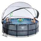EXIT Stone pool ø427x122cm with sand filter pump and dome and heat pump - grey