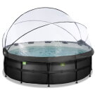 EXIT Black Leather pool ø450x122cm with sand filter pump and dome and heat pump - black
