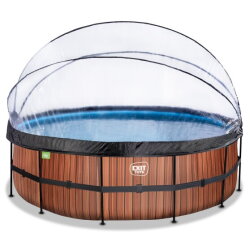 EXIT Wood pool ø450x122cm with sand filter pump and dome and heat pump - brown