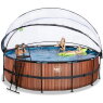 EXIT Wood pool ø488x122cm with sand filter pump and dome and heat pump - brown