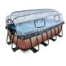 EXIT Wood pool 400x200x122cm with sand filter pump and dome - brown