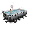 EXIT Black Leather pool 400x200x100cm with sand filter pump and dome and heat pump - black